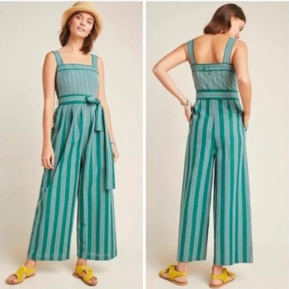 NEW! PAYAL PRATAP Striped Linen Jumpsuit in GREEN STRIPED (6)